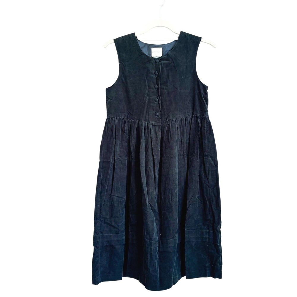 Vintage 90s Laura Ashley Corduroy Dress Girls 10 Green Pinafore Jumper Cottage